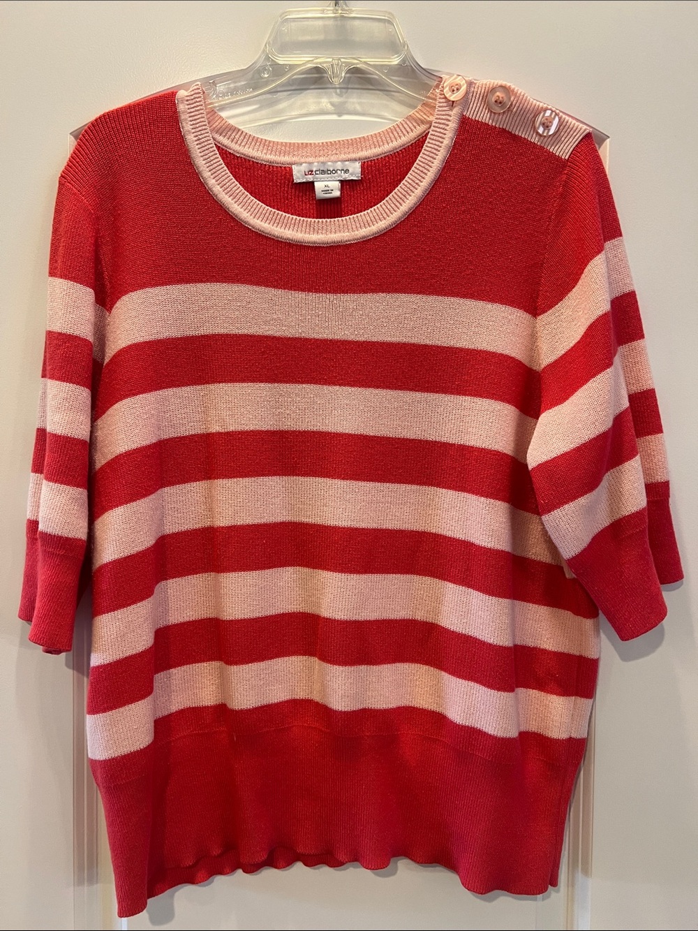 Liz Claiborne Pink and Red Striped Short-Sleeve Sweater